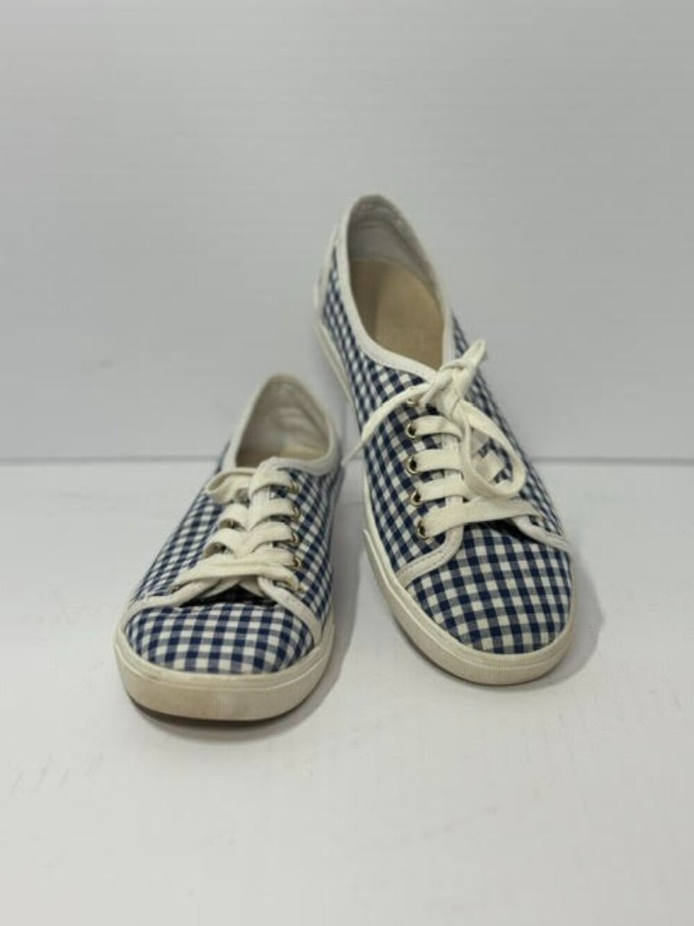 Jack Rogers Ava Gingham Canvas Sneakers Blue White Lace Up Size 8.5